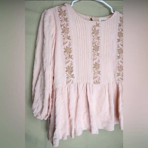 Bohme Embroidered Pink Tunic Top Round Neck Lined Oversized Women’s Size Small - Picture 3 of 10